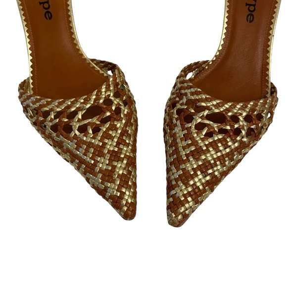 Flash Sale Y2K Hype Gold And Brown Woven Leather Mules. - Picture 3 of 16